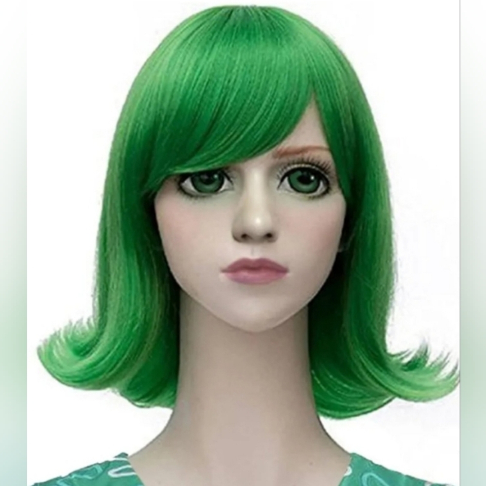 Anogol Hair Cap+Short Green Wavy Cosplay Wig Green Hair Costume Halloween Wigs